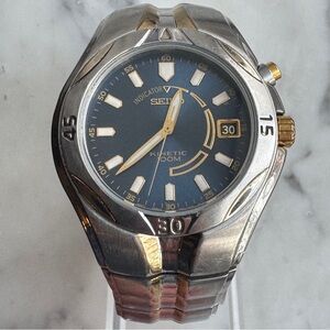 Seiko Kinetic Blue Dial Mens Date Watch w/ Goldtone Trim and a New Capacitor